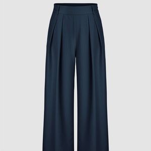 Navy Pinstripe Pleated Wide Leg Trousers CIDER
